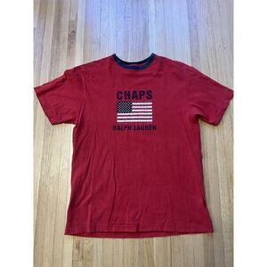 Vintage Chaps Ralph Lauren Shirt Mens Medium Red Spell Out Casual Y2K